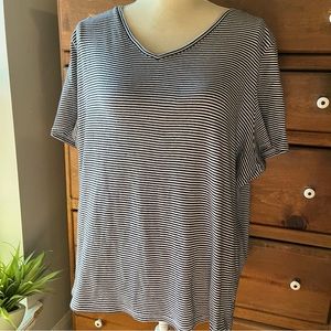 Talbot 2X V Neck T-shirt Blue White Stripe Stretchy Comfy